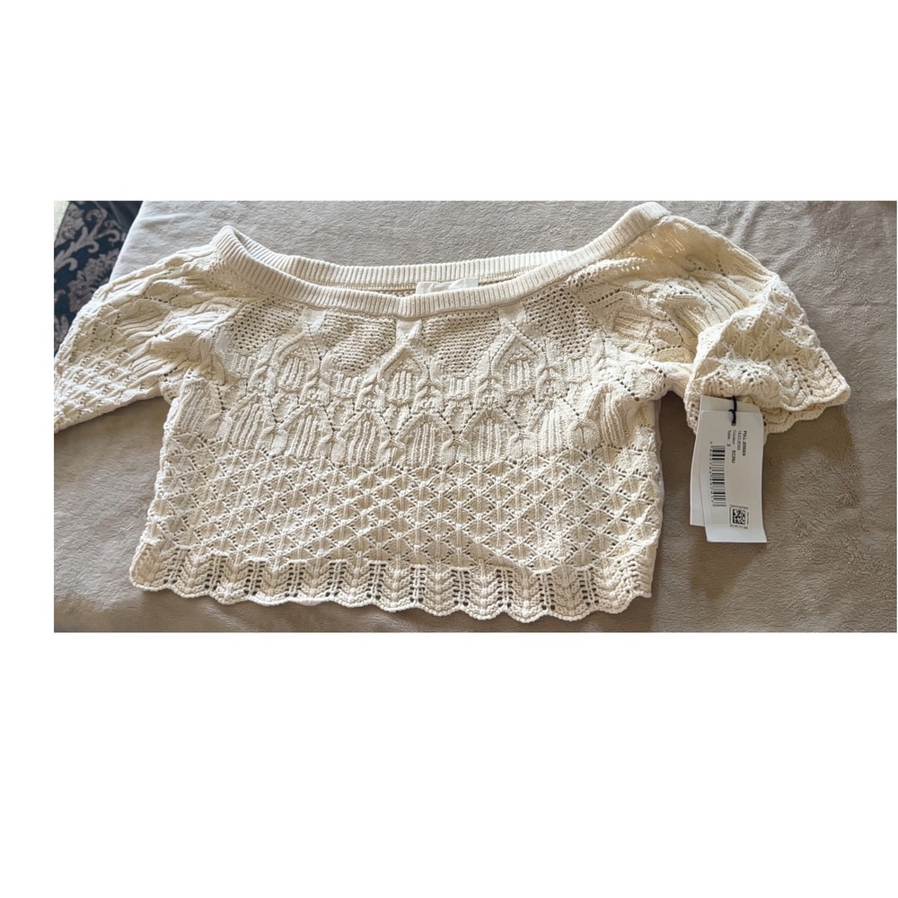 Ba&Sh Lady Pullover Cream Knit‎ Sweater Cropped Lace Trim Size L